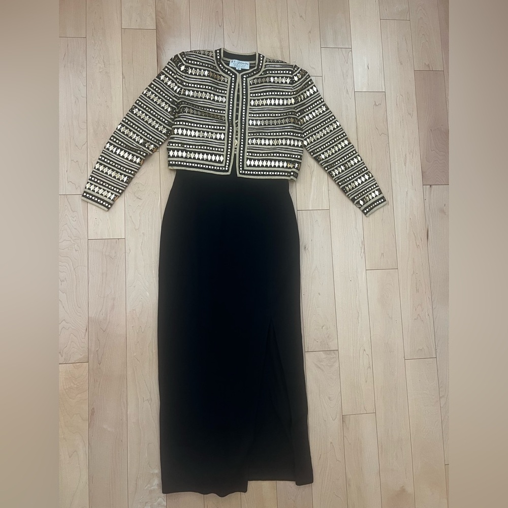 St. John Evening by Marie Gray Black and Gold jacket and dress